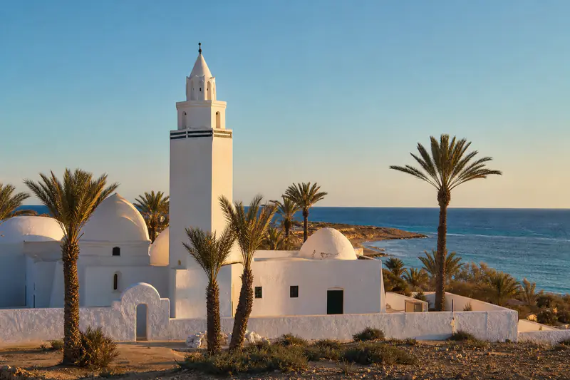 Djerba island coastline and traditional architecture, Tunisia
